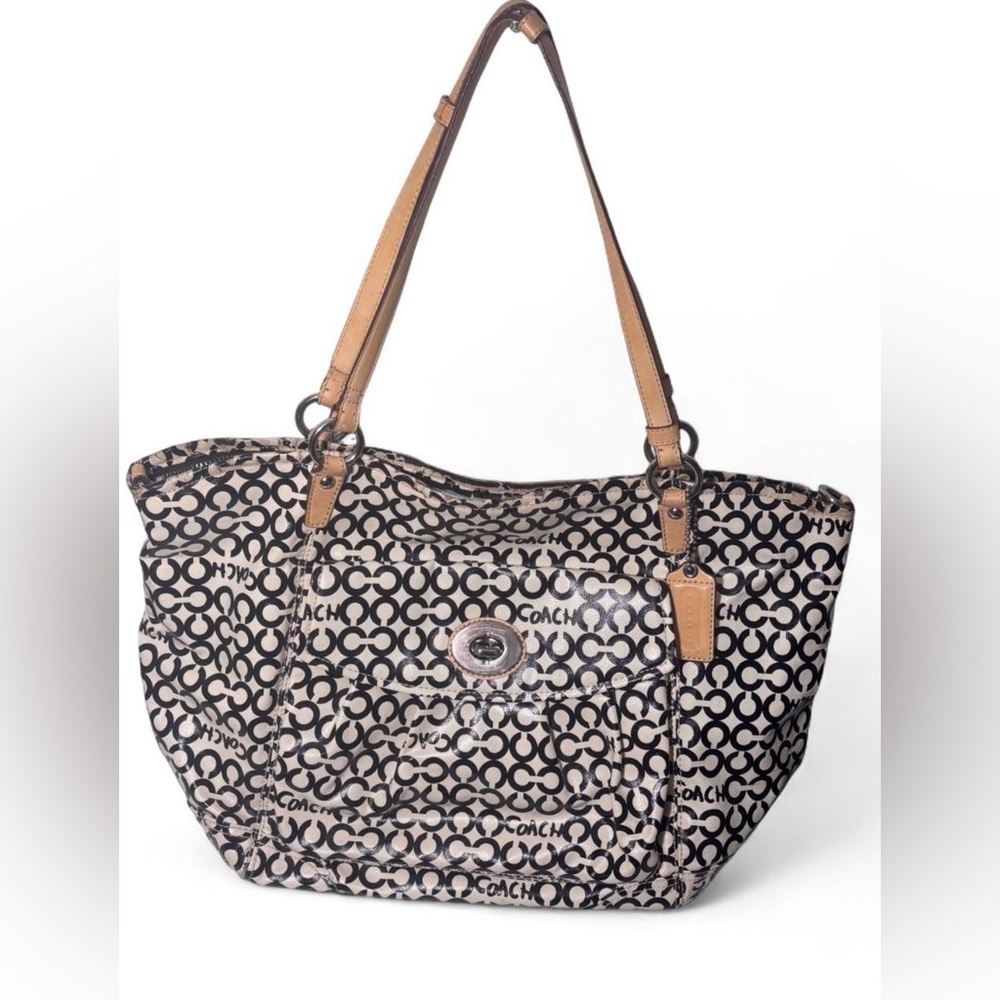 Coach Black and Tan Patterned Tote